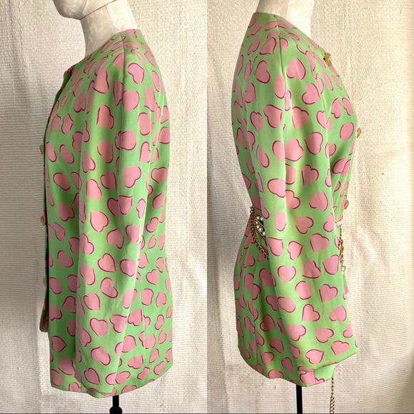 Vintage Carolina Herrera M Valentine's Day Silk Heart Print Blazer - Picture 3 of 8